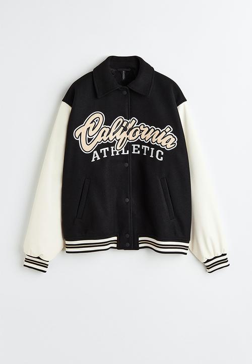 H&M - Appliquéd baseball jacket - black & beige 