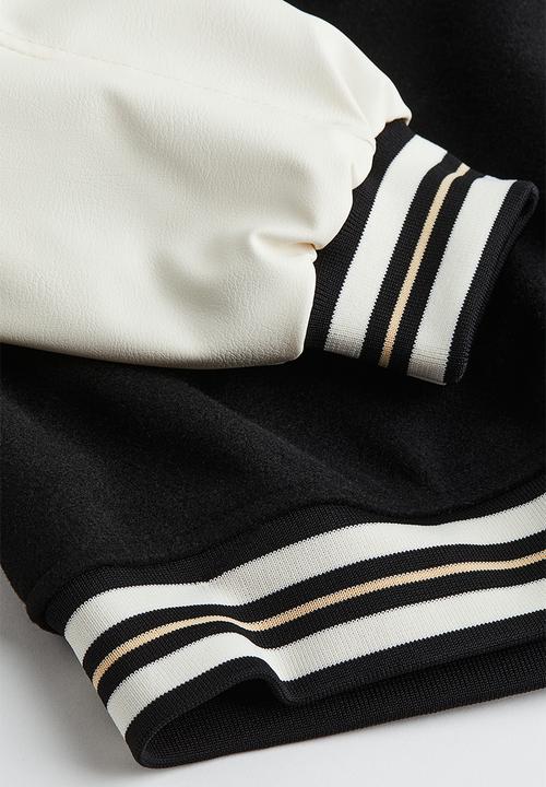 H&M - Appliquéd baseball jacket - black & beige 