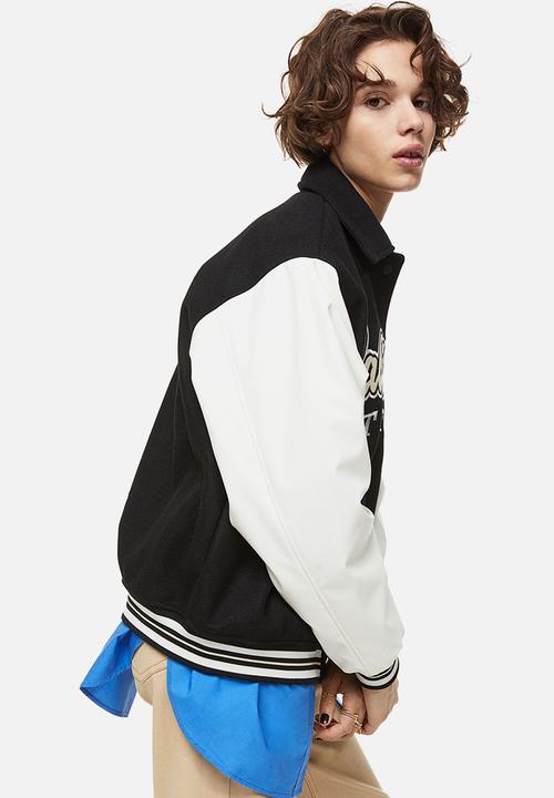 H&M - Appliquéd baseball jacket - black & beige 