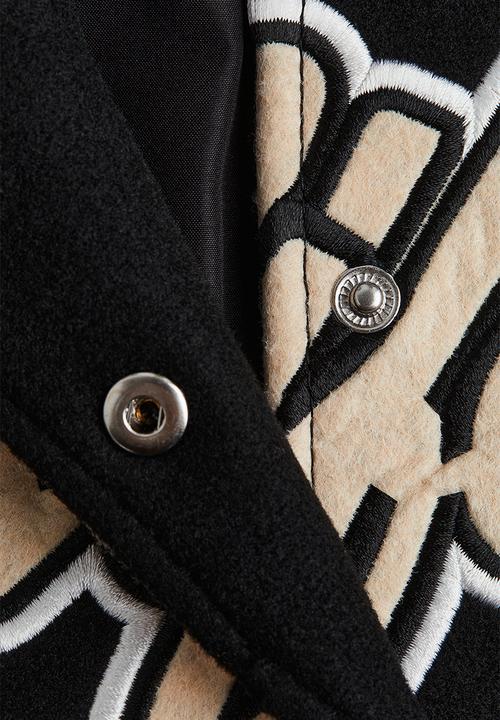 H&M - Appliquéd baseball jacket - black & beige 