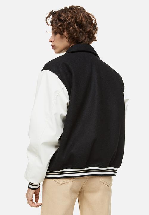 H&M - Appliquéd baseball jacket - black & beige 