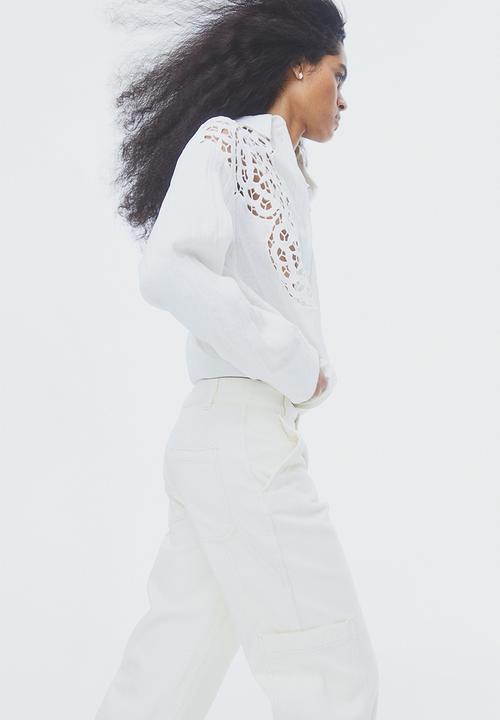 H&M - Wide cargo trousers - cream 