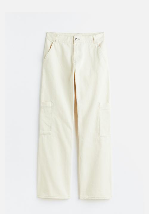 H&M - Wide cargo trousers - cream 