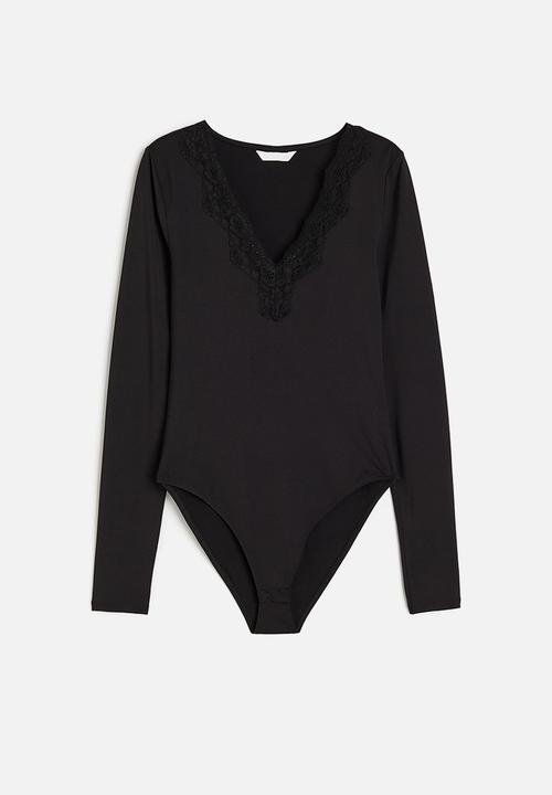 H&M - Lace-trimmed body - black