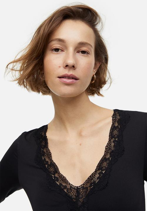 H&M - Lace-trimmed body - black