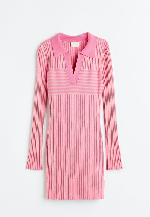 H&M - Collared rib-knit dress - pink