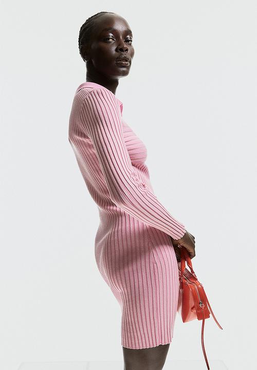H&M - Collared rib-knit dress - pink