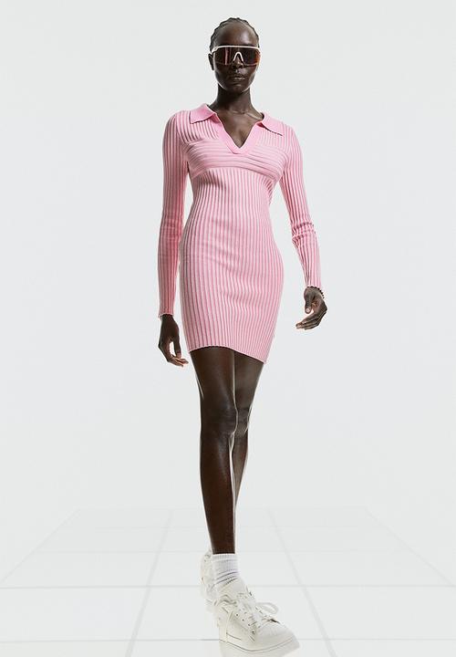 H&M - Collared rib-knit dress - pink