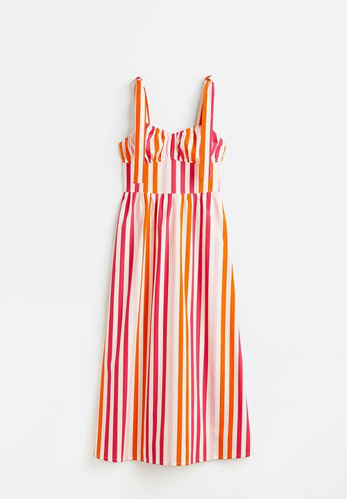 H&M - Tie-strap dress - cerise / striped 