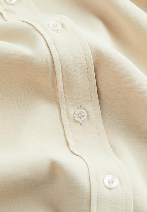 H&M - Oversized tie-detail shirt - light beige 