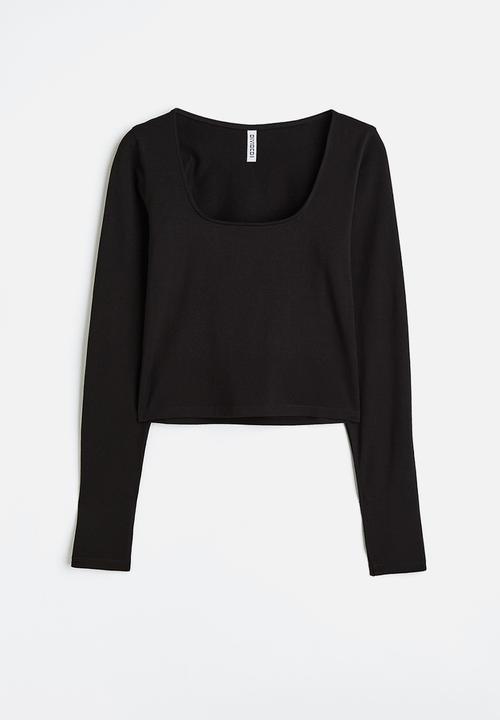 H&M - Long-sleeved cotton top - black