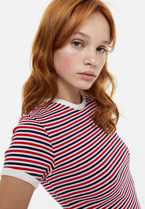 H&M - Fitted cotton top - white/striped