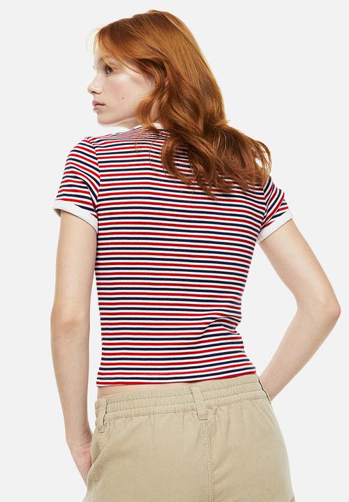 H&M - Fitted cotton top - white/striped