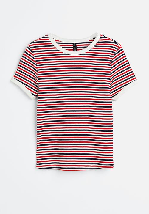 H&M - Fitted cotton top - white/striped