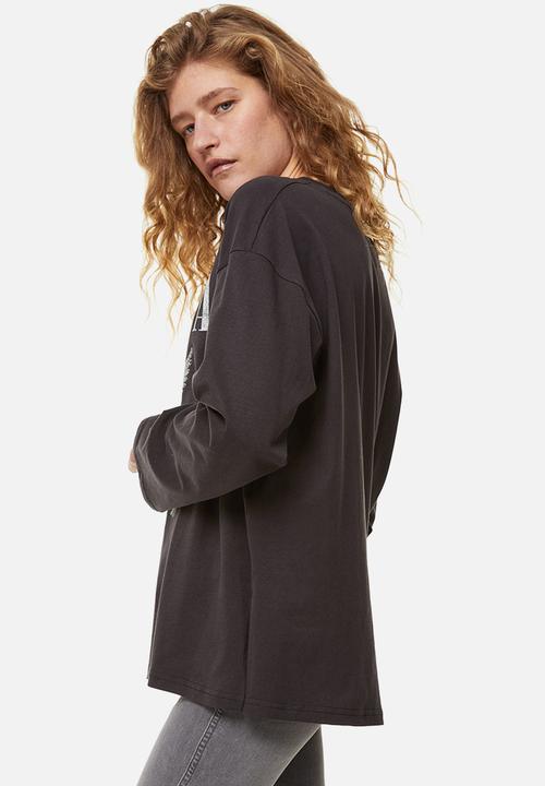 H&M - Oversized print-motif top - dark grey/nirvana 