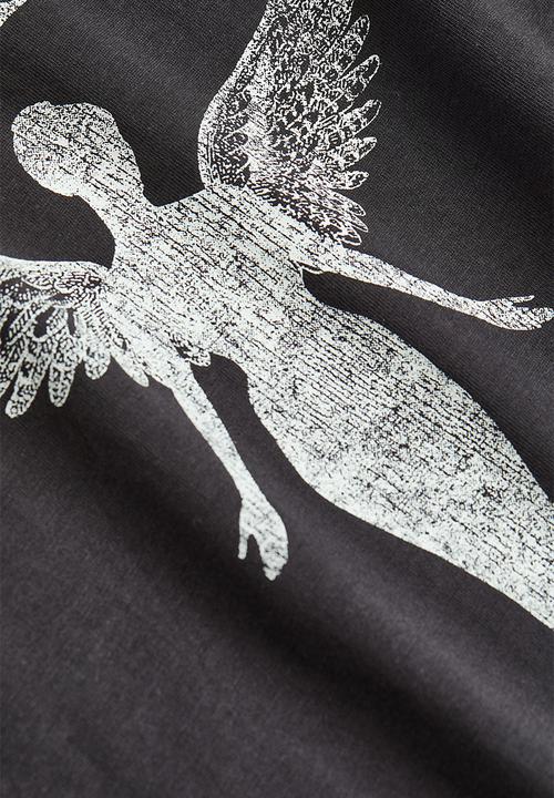 H&M - Oversized print-motif top - dark grey/nirvana 