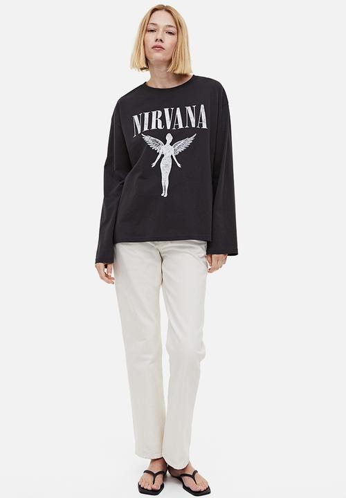 H&M - Oversized print-motif top - dark grey/nirvana 