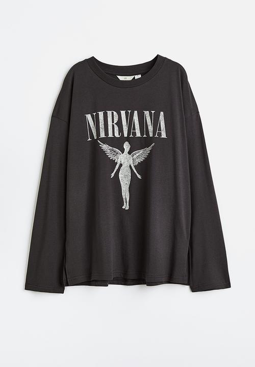 H&M - Oversized print-motif top - dark grey/nirvana 