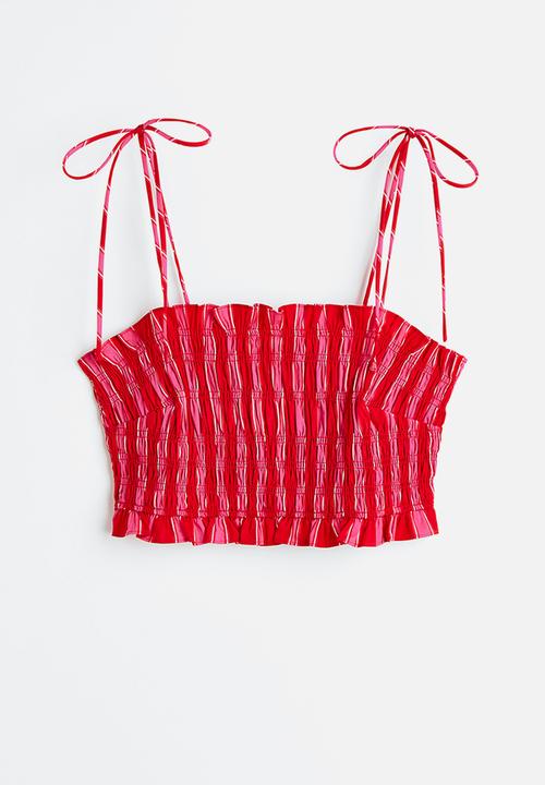 H&M - Smocked crop top - cerise / striped 