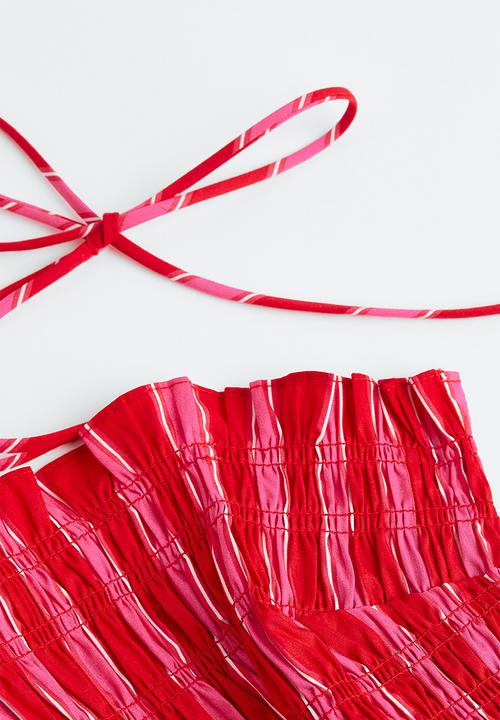H&M - Smocked crop top - cerise / striped 