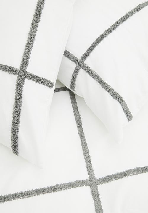 Sixth Floor - Grid cotton tufted duvet cover set - grey