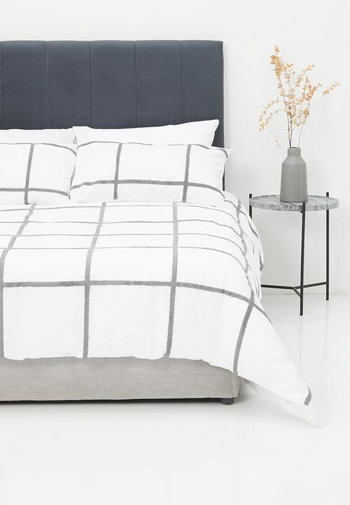 Sixth Floor - Grid cotton tufted duvet cover set - grey