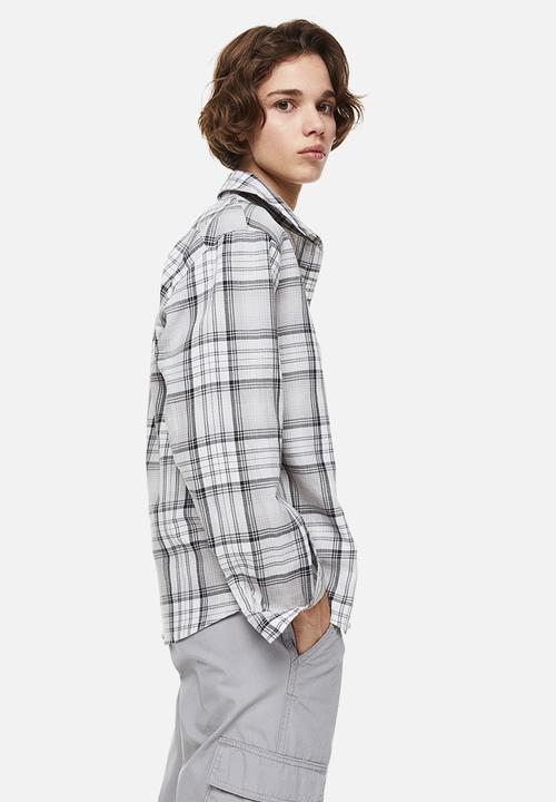 H&M - Cotton twill overshirt - light grey/checked 