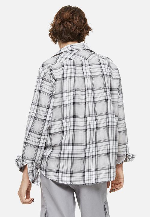 H&M - Cotton twill overshirt - light grey/checked 