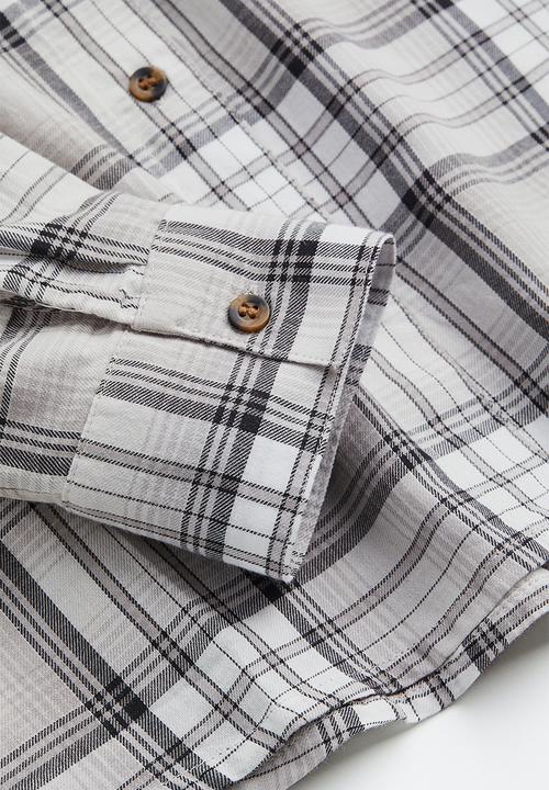 H&M - Cotton twill overshirt - light grey/checked 
