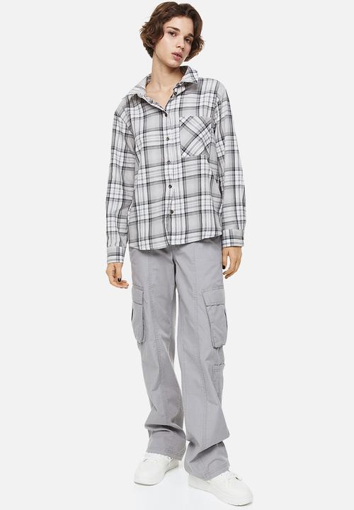 H&M - Cotton twill overshirt - light grey/checked 