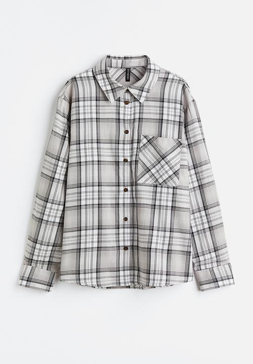 H&M - Cotton twill overshirt - light grey/checked 