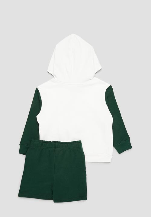 Pop Candy - Boys hoodie & sweatshort set - green & ecru