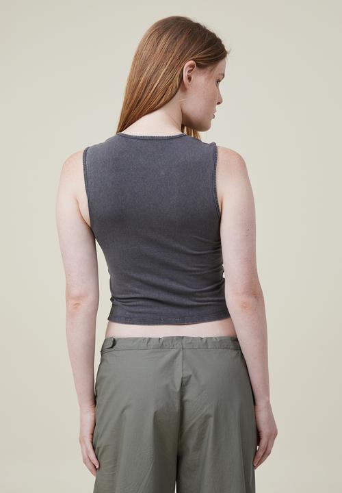 Cotton On - 90s crop graphic tank - lcn metallica logo/slate grey