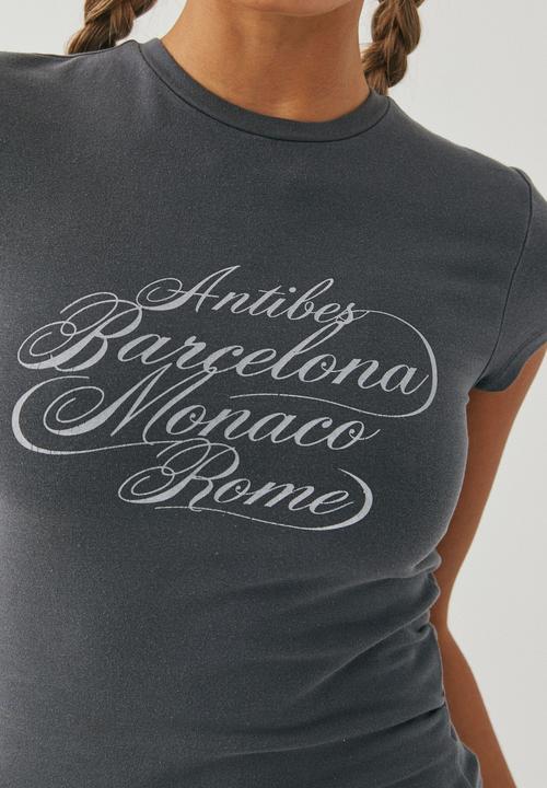 Supré  - Brandi graphic T-shirt - vintage wash granite grey/script places