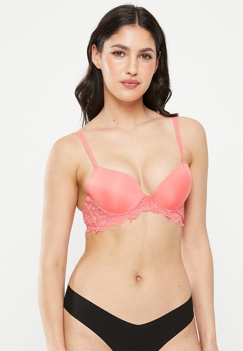 KANGOL - 2 Pack galloon lace mf double push up bra - tangerine/charcoal