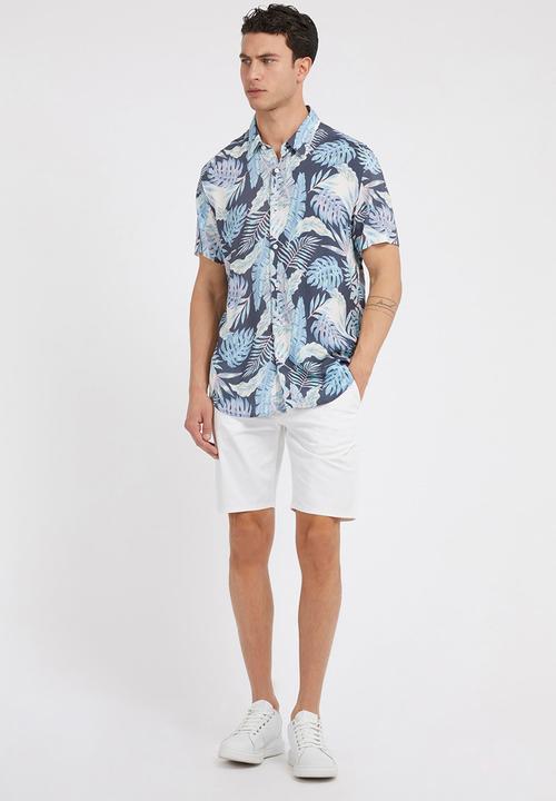 GUESS - Eco rayon tropical print shirt - indigo tropics