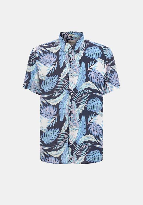 GUESS - Eco rayon tropical print shirt - indigo tropics