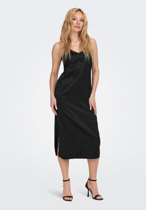 ONLY - Victoria satin strap midi dress - black