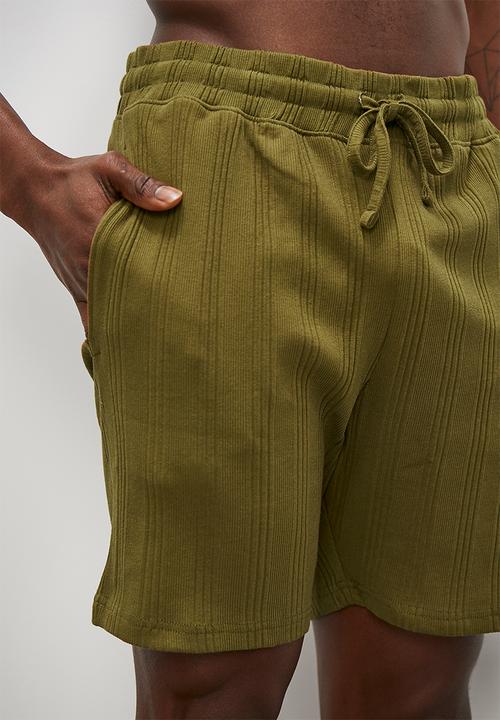 Superbalist - Knitted regular rib short & tee sleep set - olive