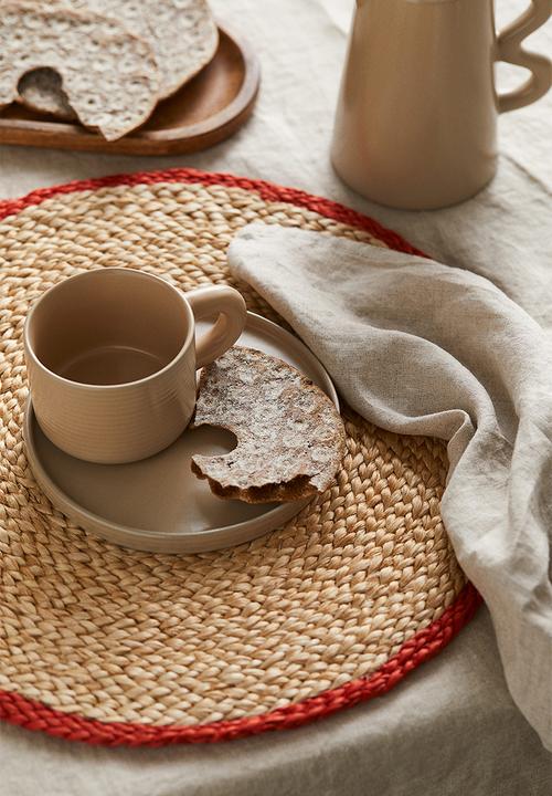 H&M - Round jute table mat -  beige/red
