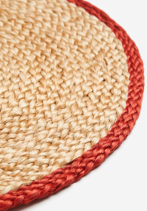 H&M - Round jute table mat -  beige/red