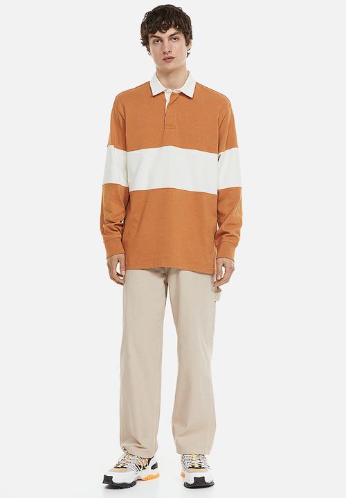 H&M - Relaxed fit rugby shirt - dark beige/block-striped 