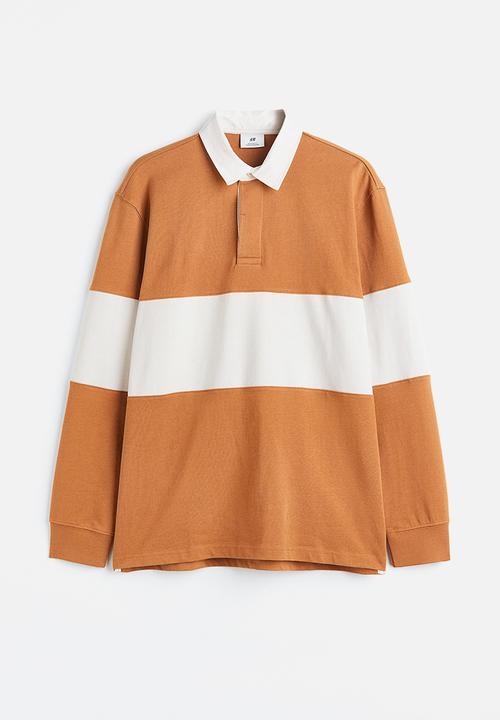 H&M - Relaxed fit rugby shirt - dark beige/block-striped 