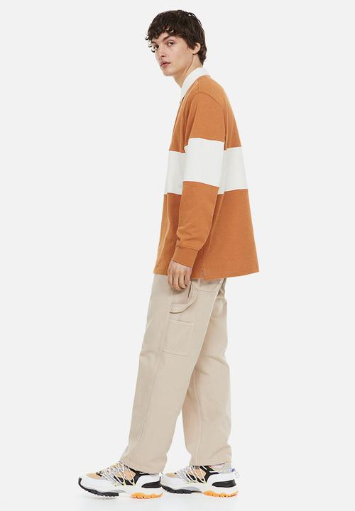H&M - Relaxed fit rugby shirt - dark beige/block-striped 