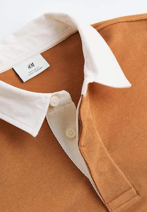 H&M - Relaxed fit rugby shirt - dark beige/block-striped 