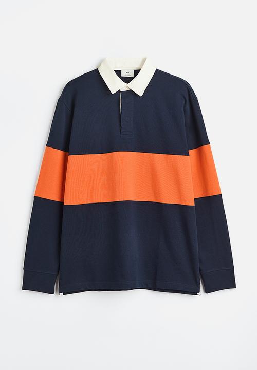 H&M - Relaxed fit rugby shirt - dark blue/block-striped 