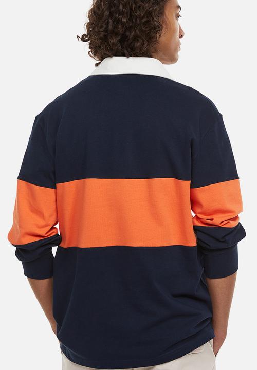 H&M - Relaxed fit rugby shirt - dark blue/block-striped 