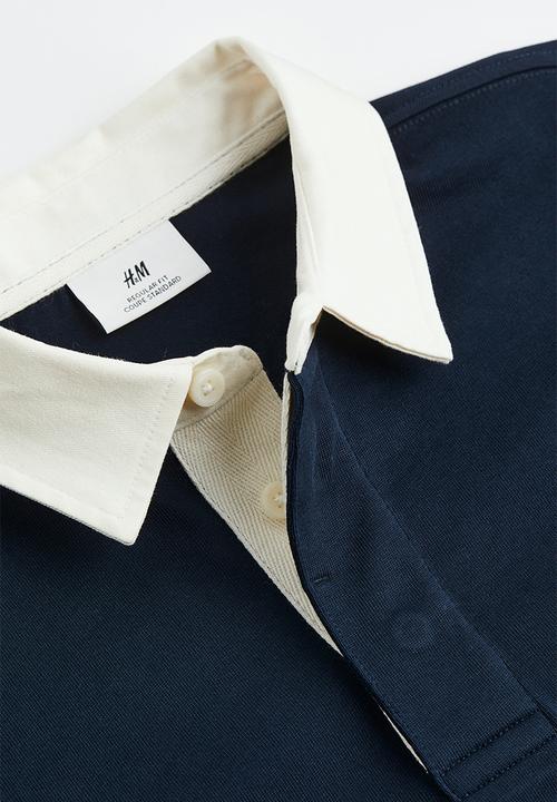 H&M - Relaxed fit rugby shirt - dark blue/block-striped 