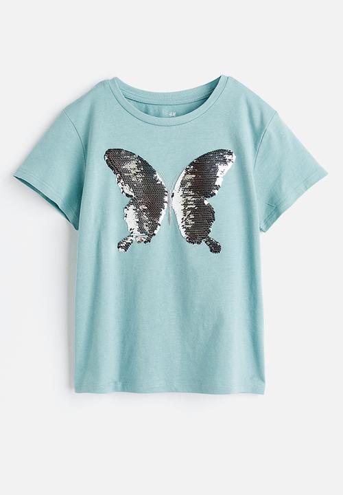 H&M - Top - light turquoise/butterfly 