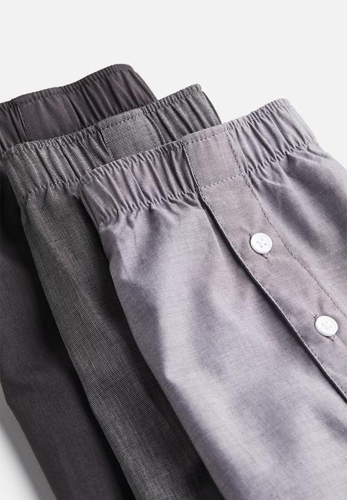 H&M - 3-Pack woven cotton boxer shorts - dark grey/light purple